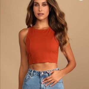 Let's Tie It Rust Orange Tie-Back Cropped Tank Top